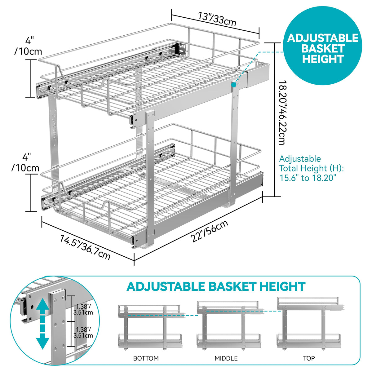 STORKING pull-out drawer system for kitchen cabinets with smooth full-extension action.
