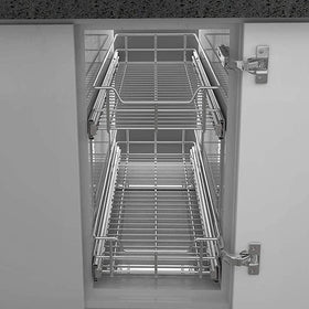 STORKING spacious storage for pots, pans, and mixers helps keep kitchens organized.