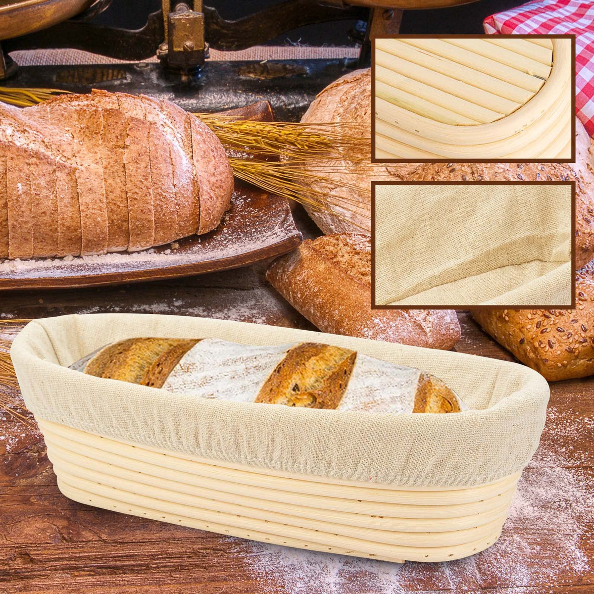 Natural rattan basket with 8 mm weave supports even fermentation and crust formation