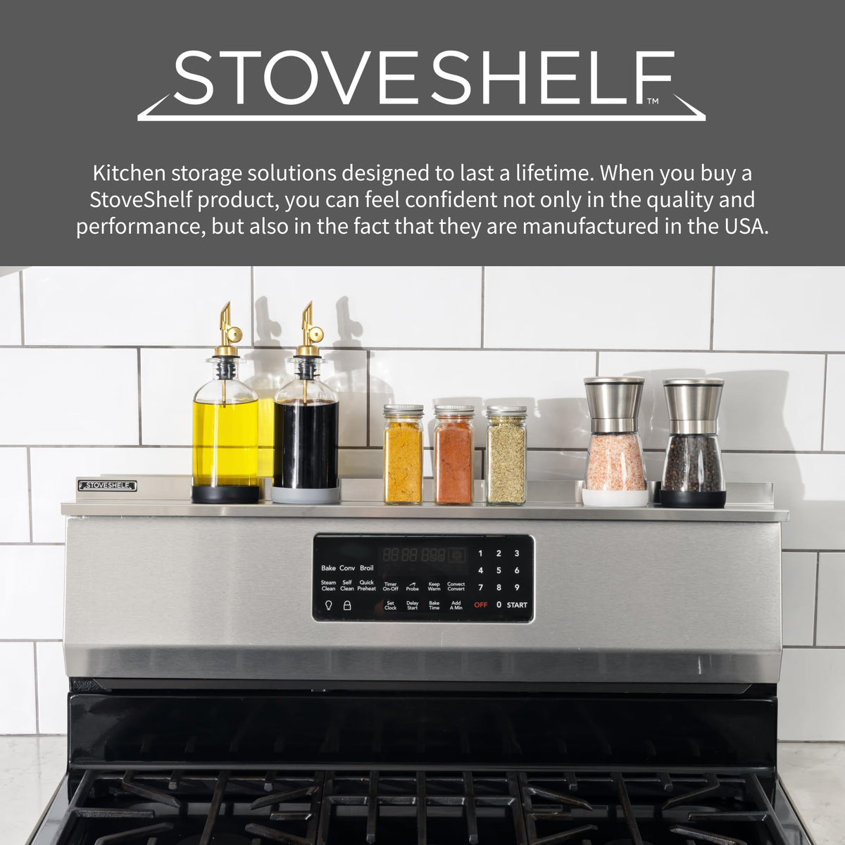 StoveShelf magnet close-up highlights secure attachment.