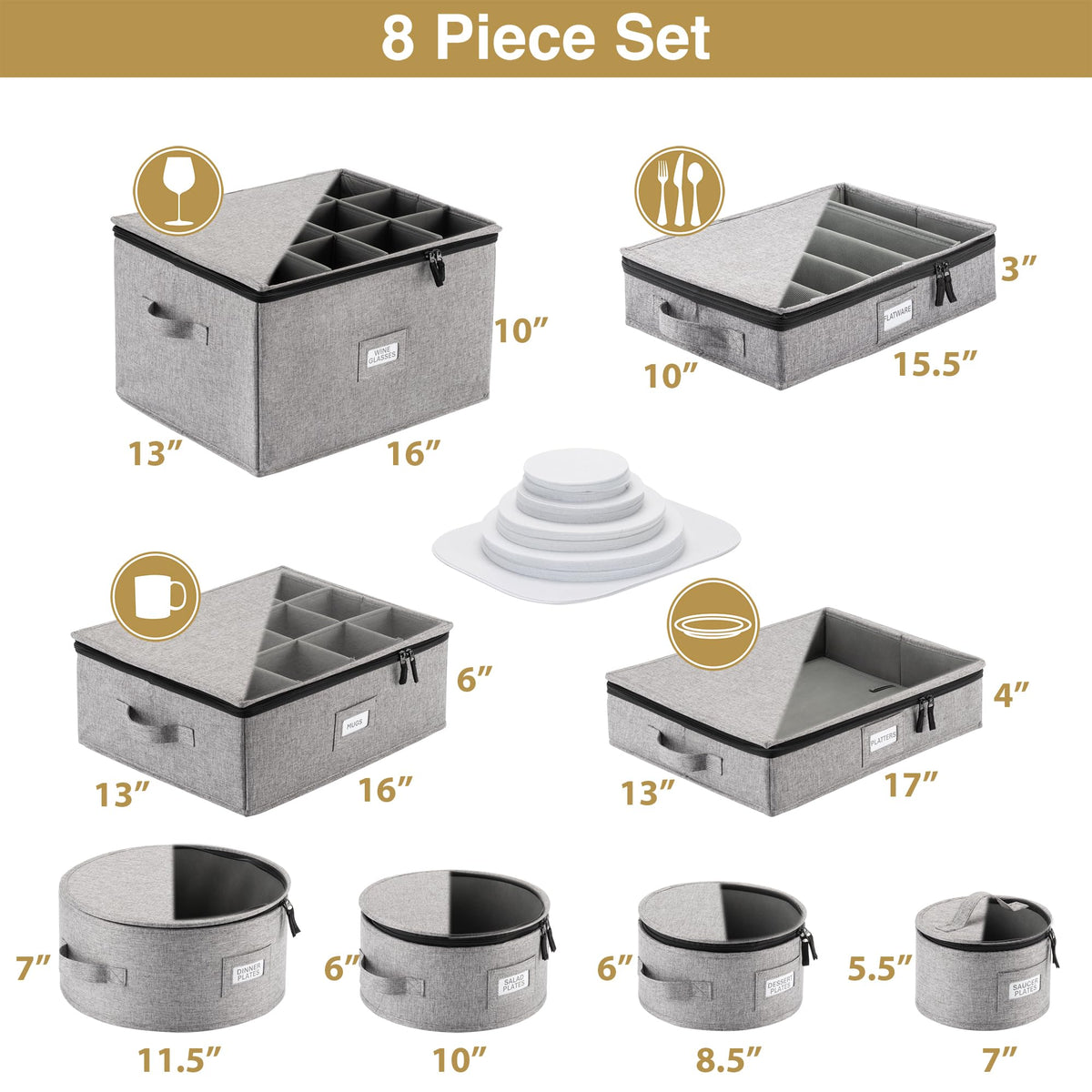 STOZU plate storage sets fit dinner and dessert plates securely