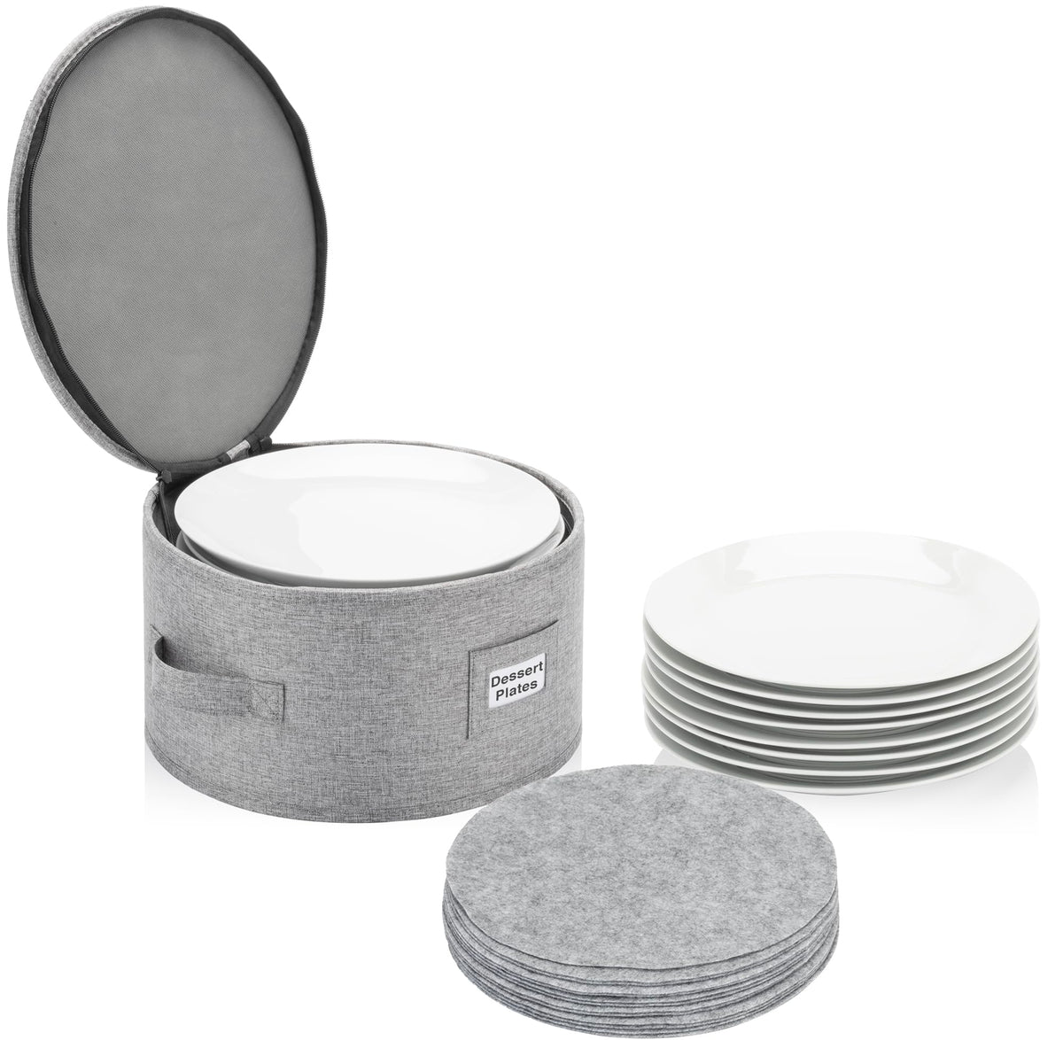 STOZU storage case with bowls and plates stacked for compact kitchen storage.