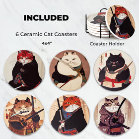 Straight Coastin Ninja Cat Coaster Holder keeps coasters neatly organized on your desk.