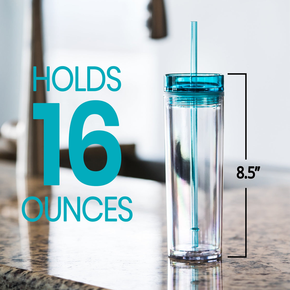 STRATA CUPS clear tumbler with ice demonstrates thermo-regulation.