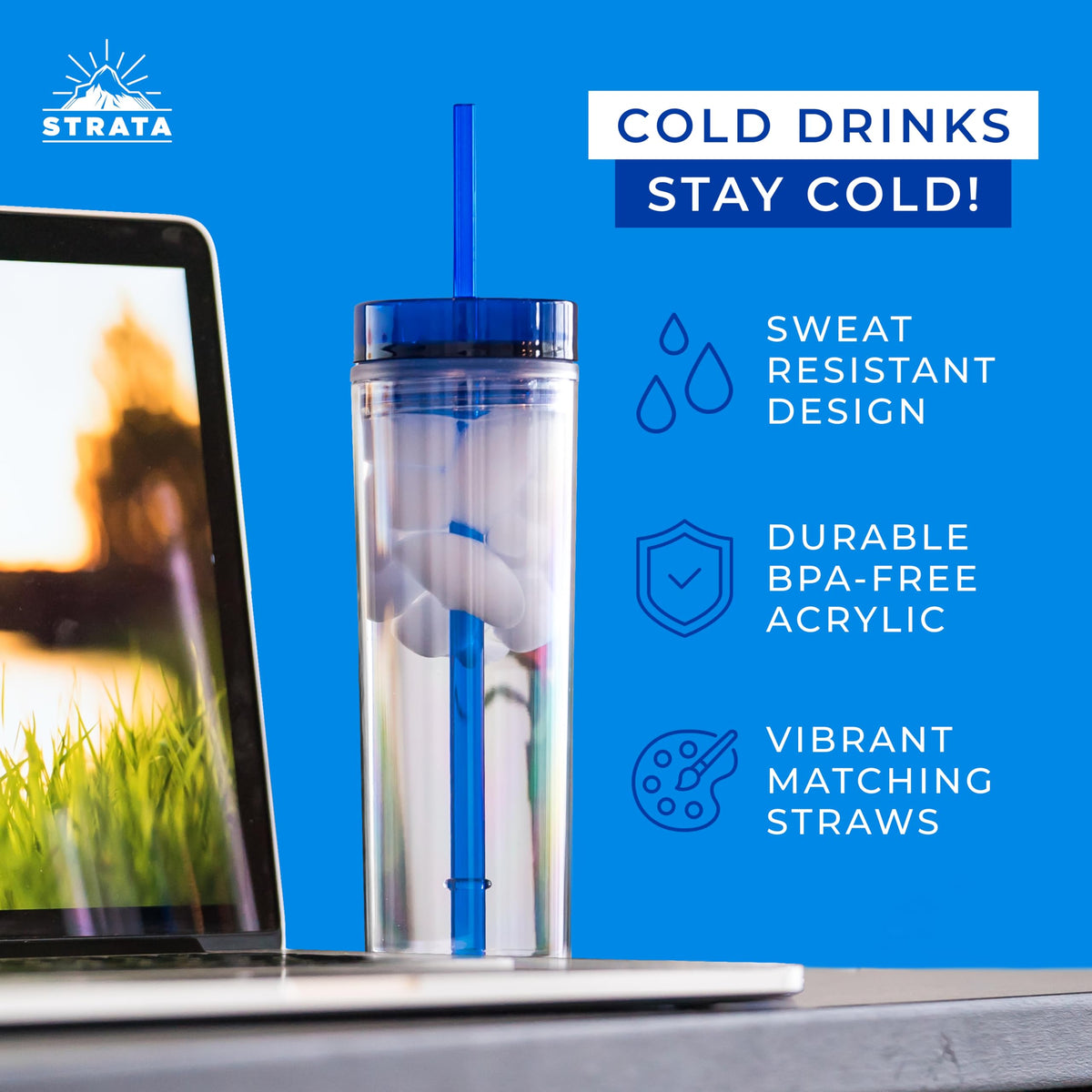 STRATA CUPS straw cleaner included for easy maintenance.
