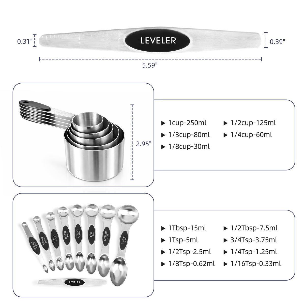 Strelitsia double-sided spoons excel at spice and liquid measurements.