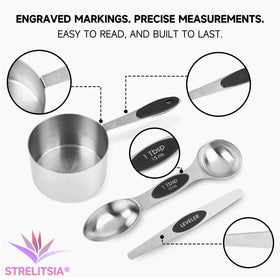 Strelitsia engraved measurements stay legible for precise recipes.