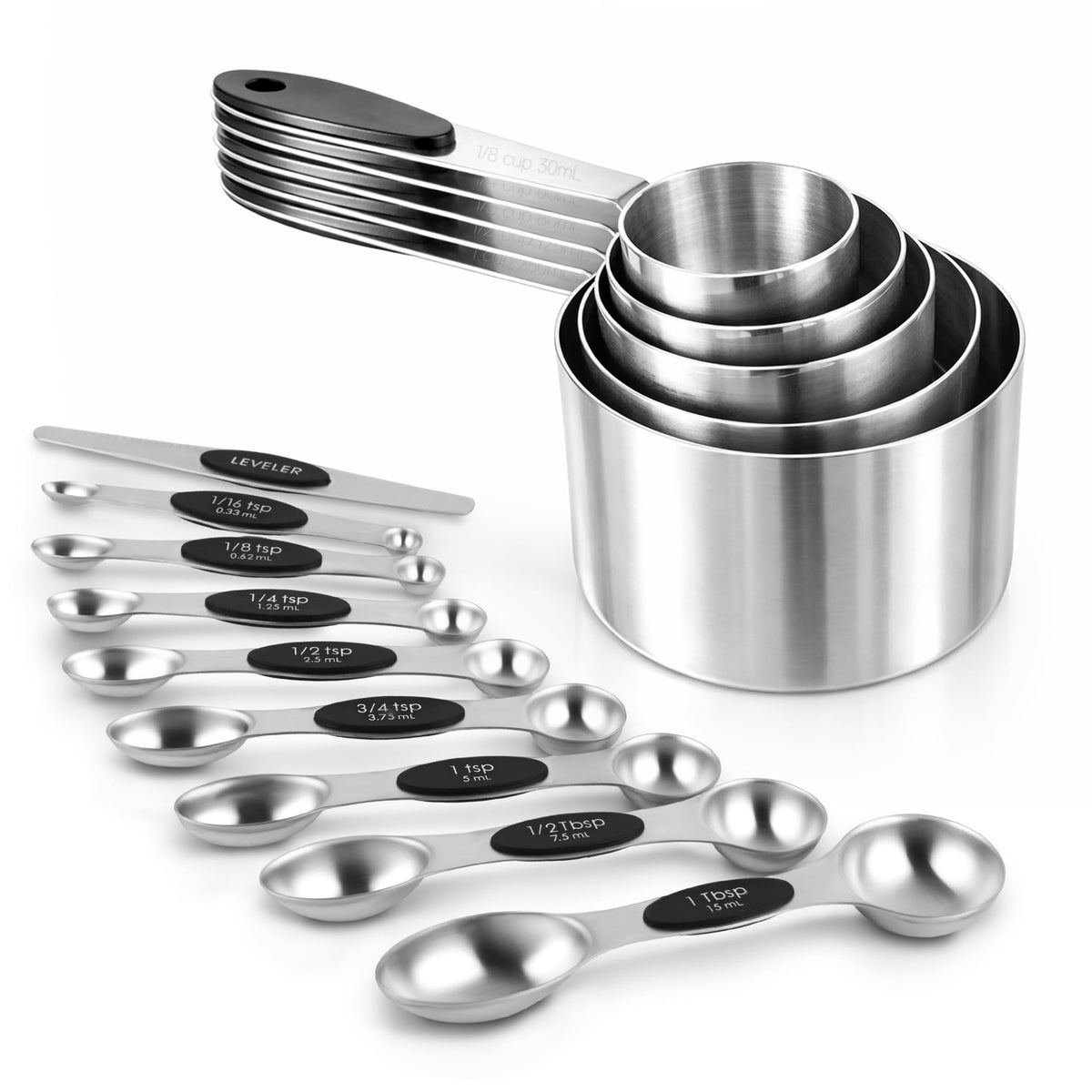 Strelitsia magnetic measuring cups neatly arranged for quick, organized cooking.