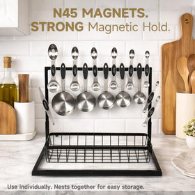 Strelitsia magnetic spoons stacked securely for fast, clutter-free prep.