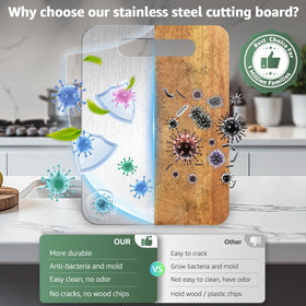 Stron-Dura cutting board being used for vegetables on the other side.