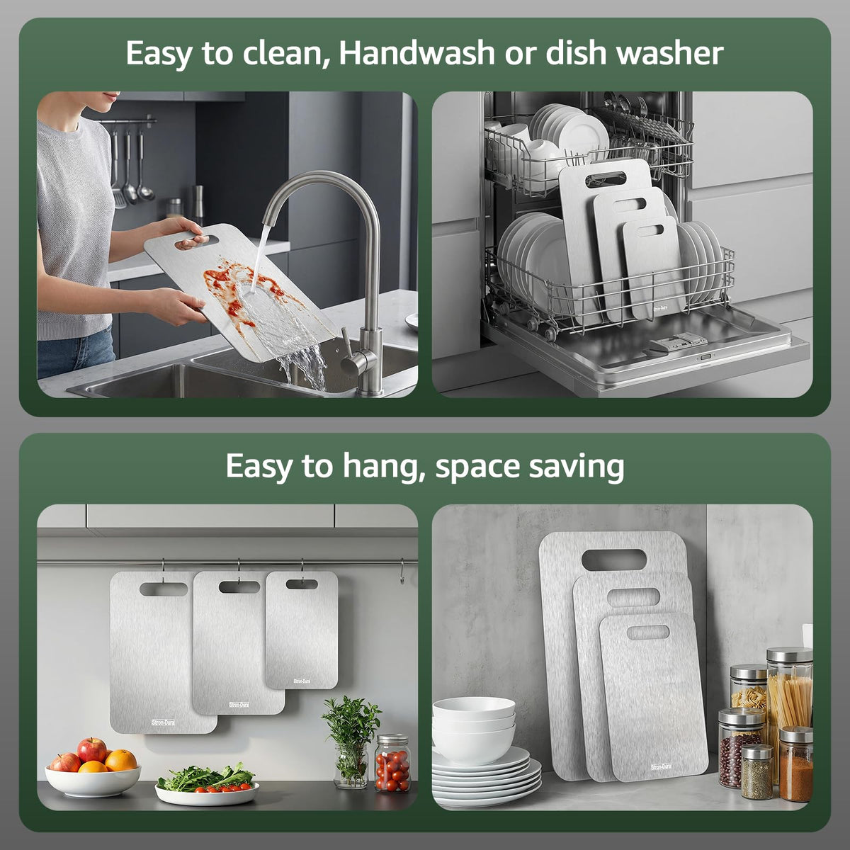 Stron-Dura steel cutting board easy to clean and dishwasher safe