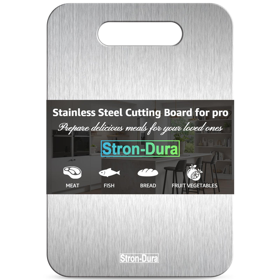 Stron-Dura stainless steel cutting board top view for durable daily prep