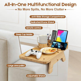 STS SELECTED arm tray includes a raised storage compartment for remotes and keys.