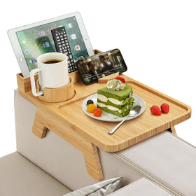 STS SELECTED premium bamboo sofa arm tray with cup holder keeps beverages secure.