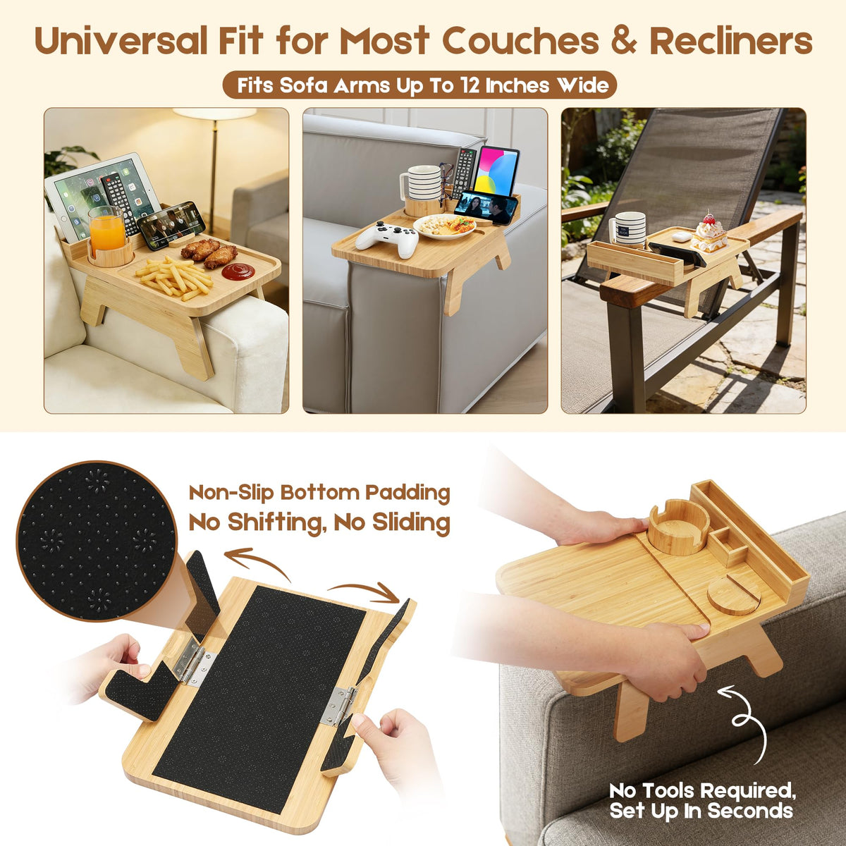 STS SELECTED non-slip bottom prevents tray from sliding on fabric or leather.