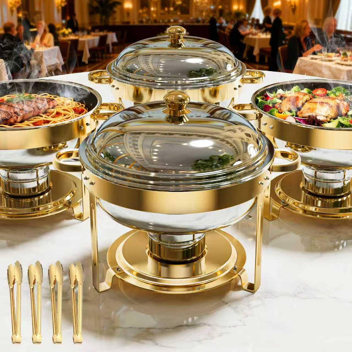 Sturdon chafing dish round 6qt gold frame for elegant buffet service