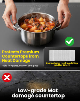 Sturdon insulation pad protects delicate countertops during buffet service.