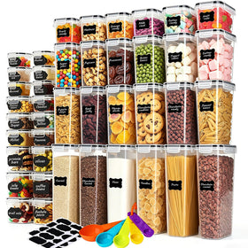 Stusgo airtight containers with clear bodies for quick cereal and flour checks.