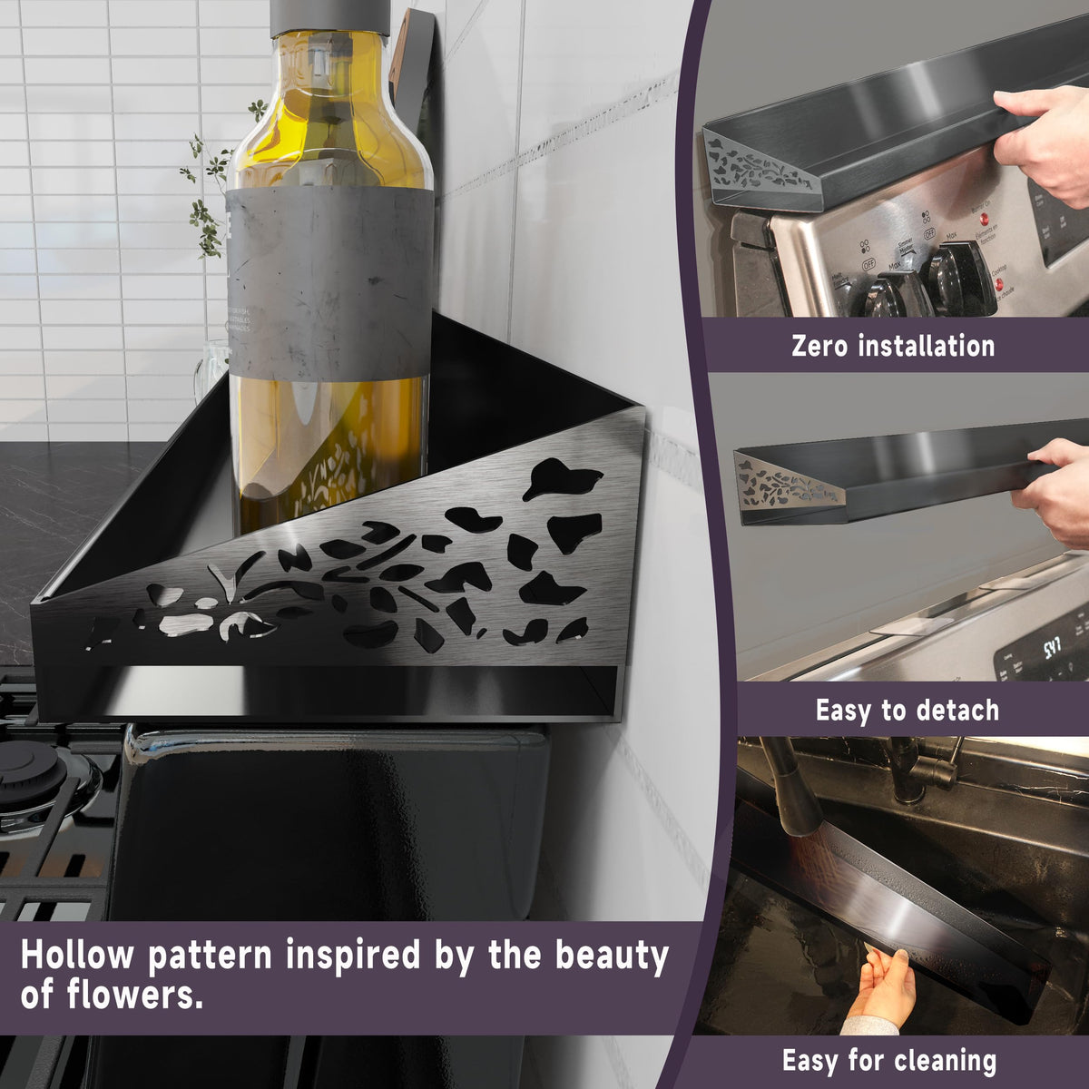 Stutov floral side wrap adds decorative detail and prevents items from slipping.