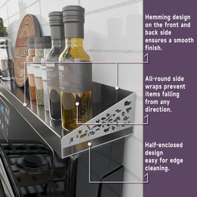 STUTOV over-stove storage organizer adds reachable storage above the cooktop.