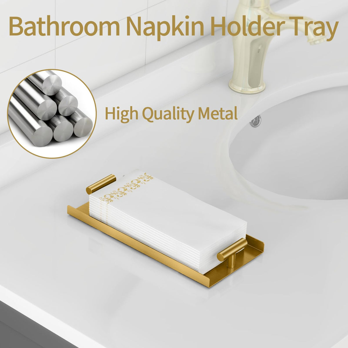 STWWO guest napkin holder on a tray for elegant guest space organization.