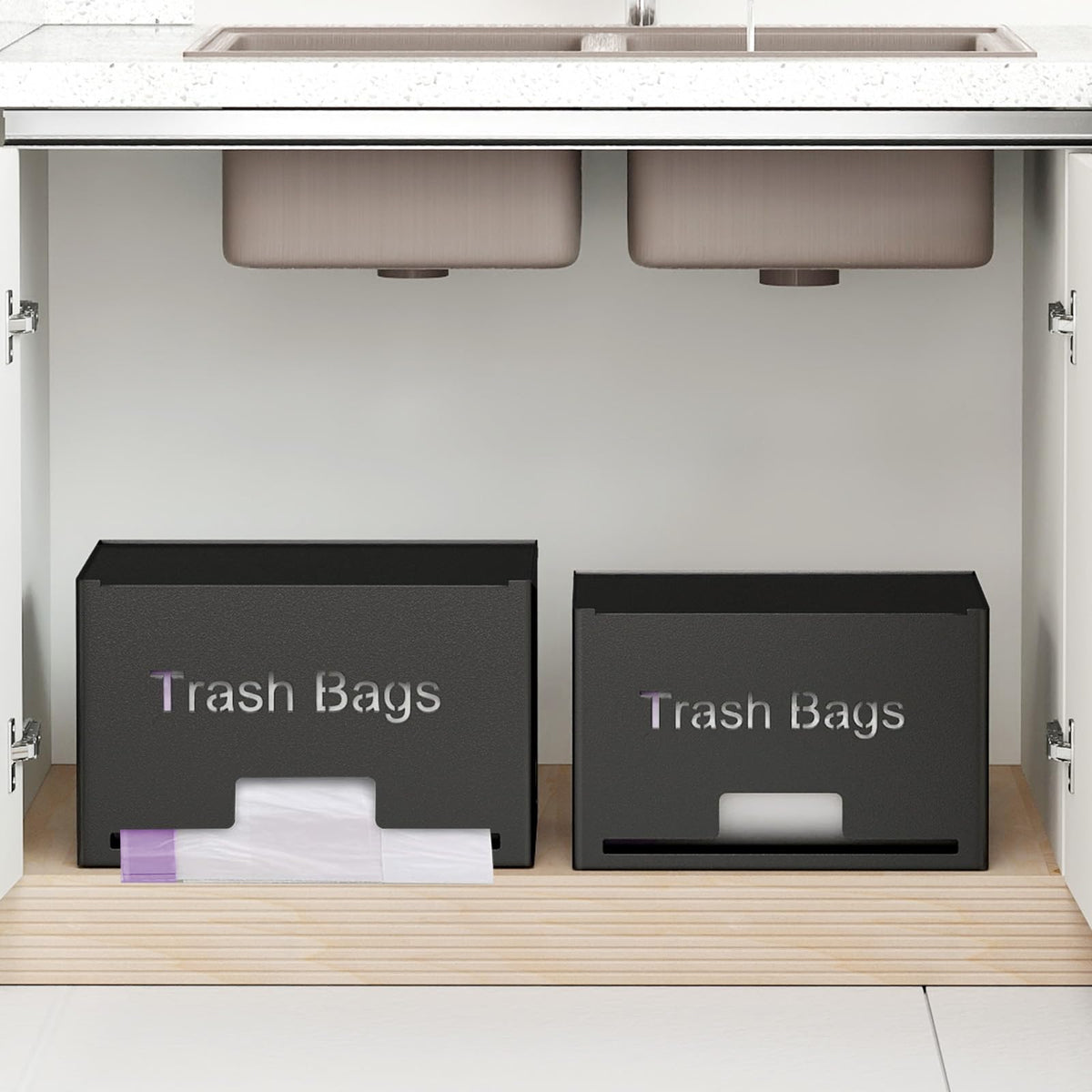 STWWO trash bag holder compact installation no assembly required.