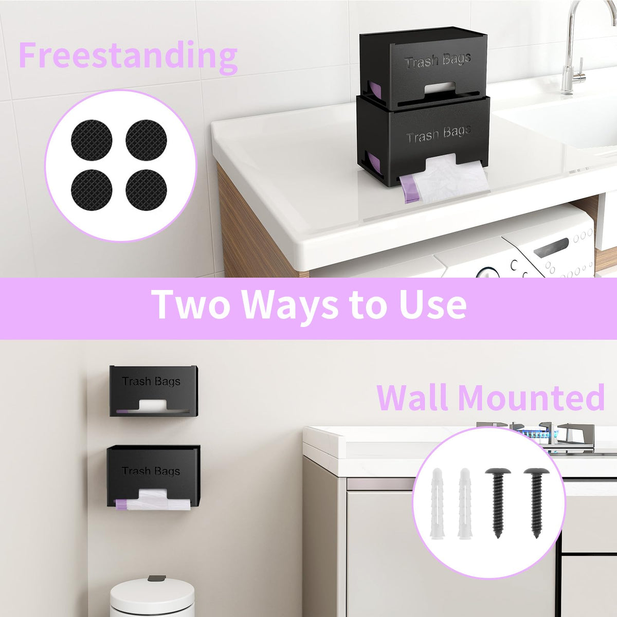 STWWO trash bag holder large vs small bags guides size compatibility.