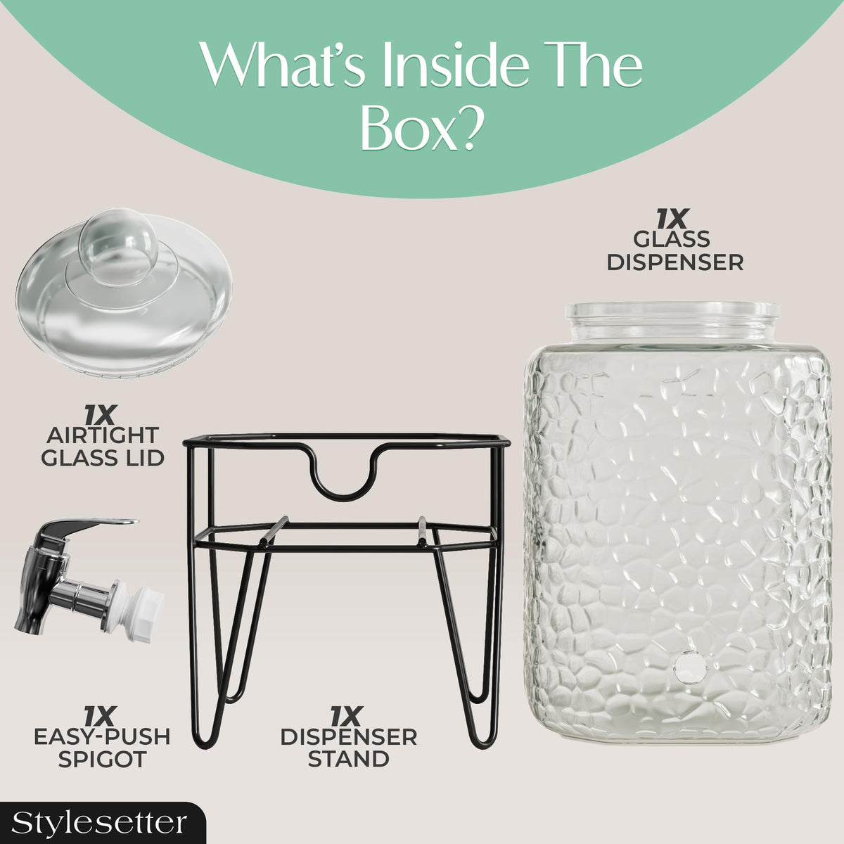 Style Setter glass dispenser suits indoor and outdoor entertaining needs.
