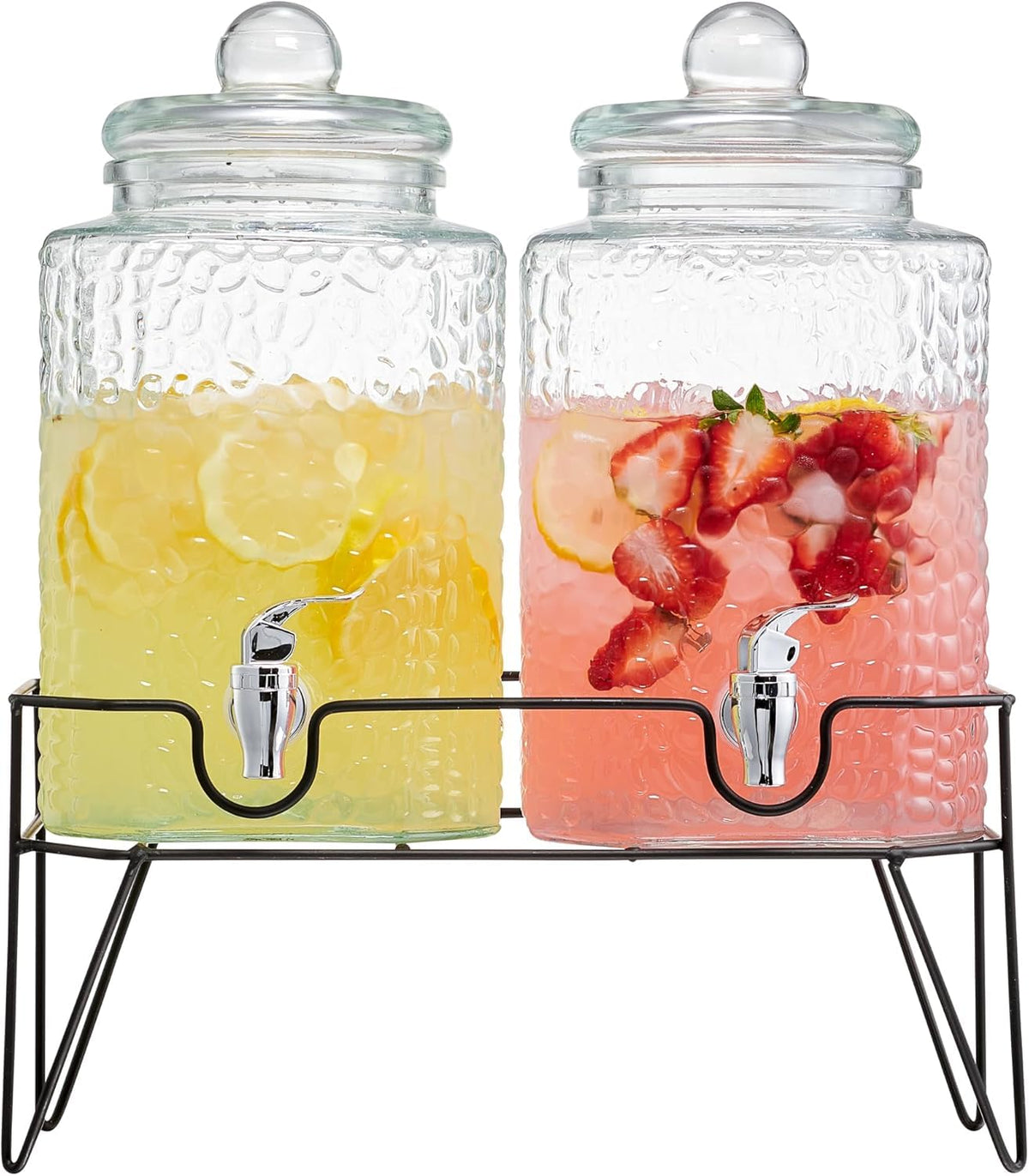 Style Setter premium glass dispensers on an elevated stand at a party