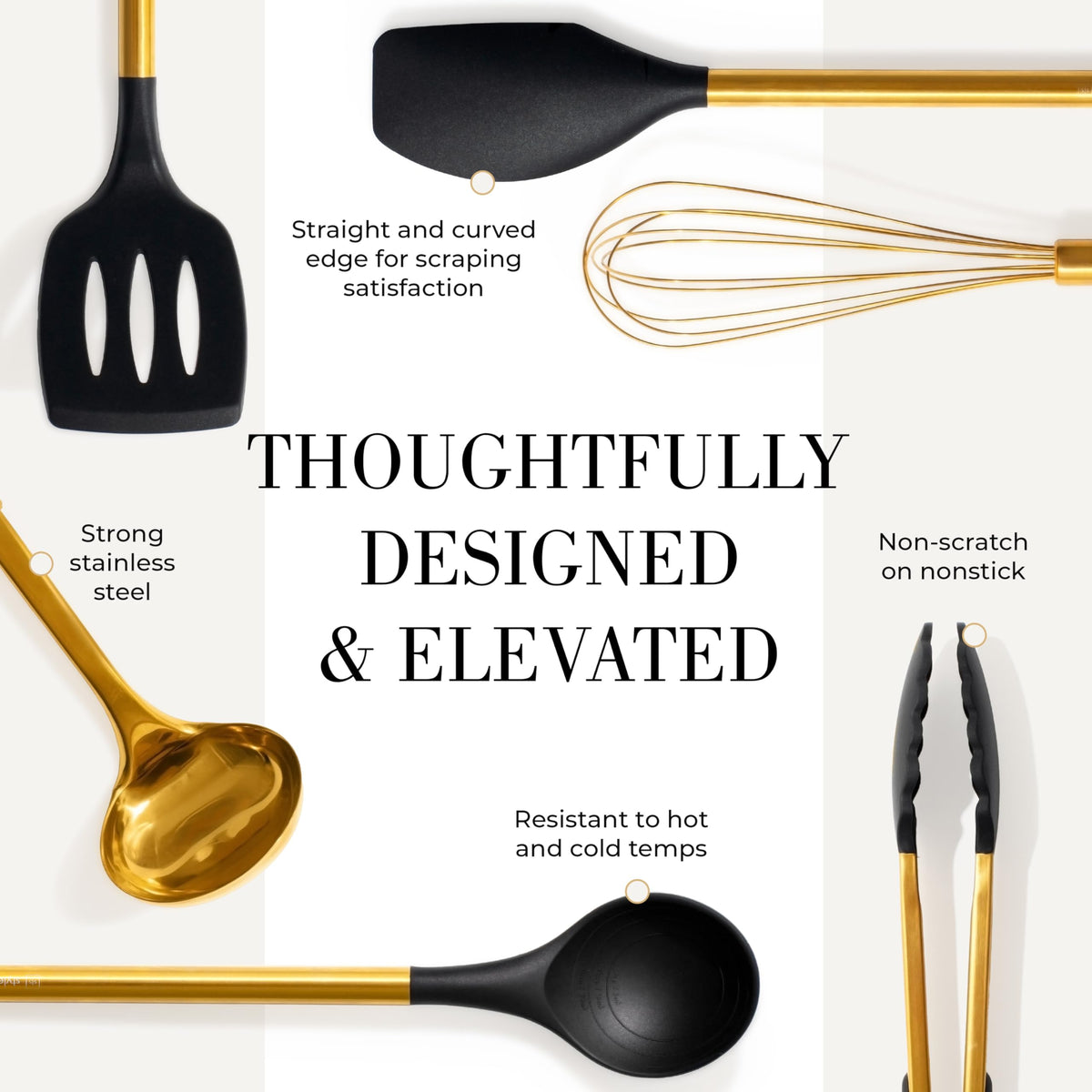Styled Settings Gold Spatula offers precise control for flipping and scraping.