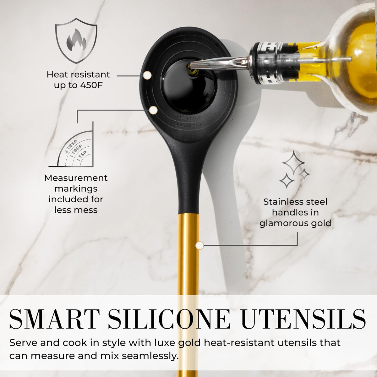 Styled Settings Gold Tongs offer durable grip for flipping and plating.