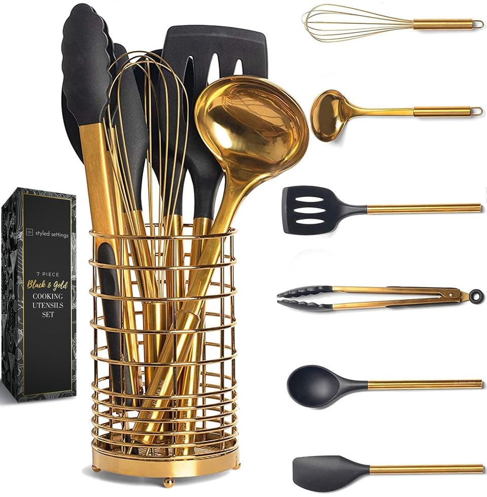 Styled Settings Black and Gold serving spoon adds elegant serving flair to meals.