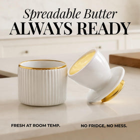 Styled Settings butter crock in white and gold finish enhances kitchen decor while storing butter