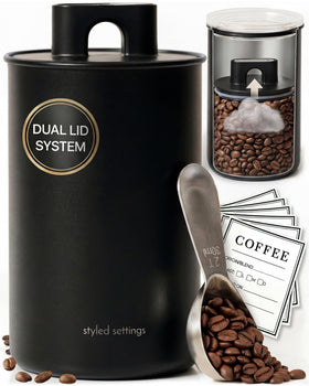 STYLED SETTINGS dual-lid vacuum coffee container preserves aroma