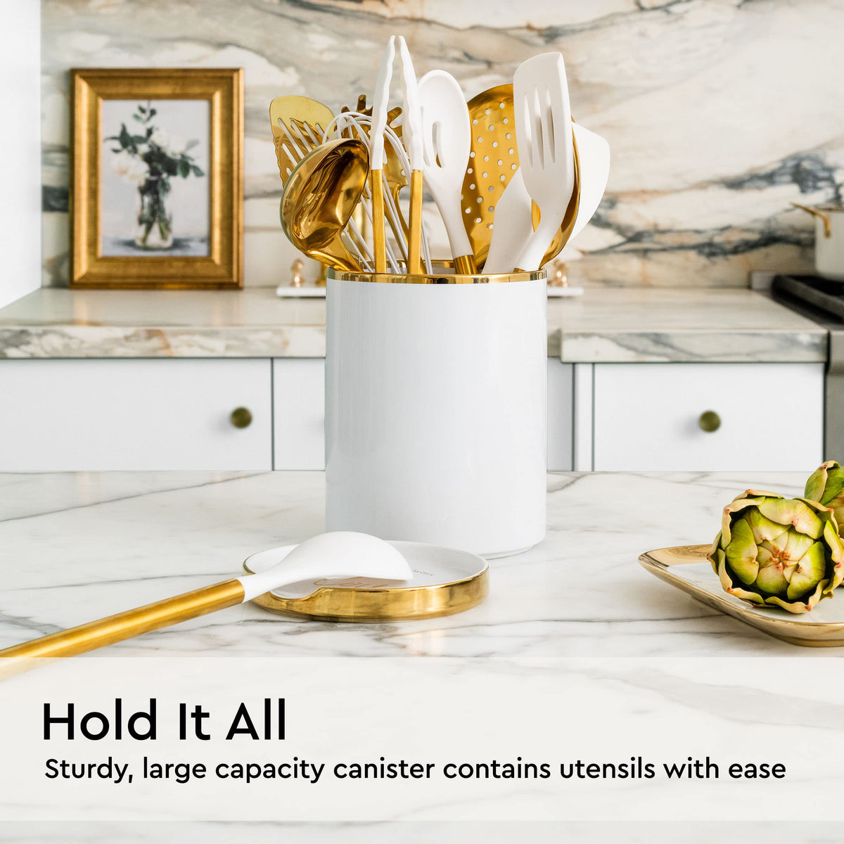 Styled Settings countertop organization shows a clutter-free workspace
