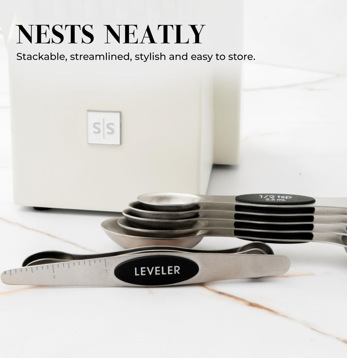 STYLED SETTINGS gift-ready measuring spoons for cooks and bakers.