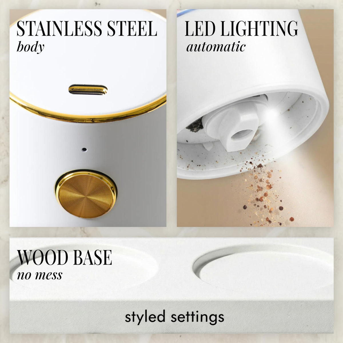 STYLED SETTINGS sleek stainless steel body complements modern kitchens.