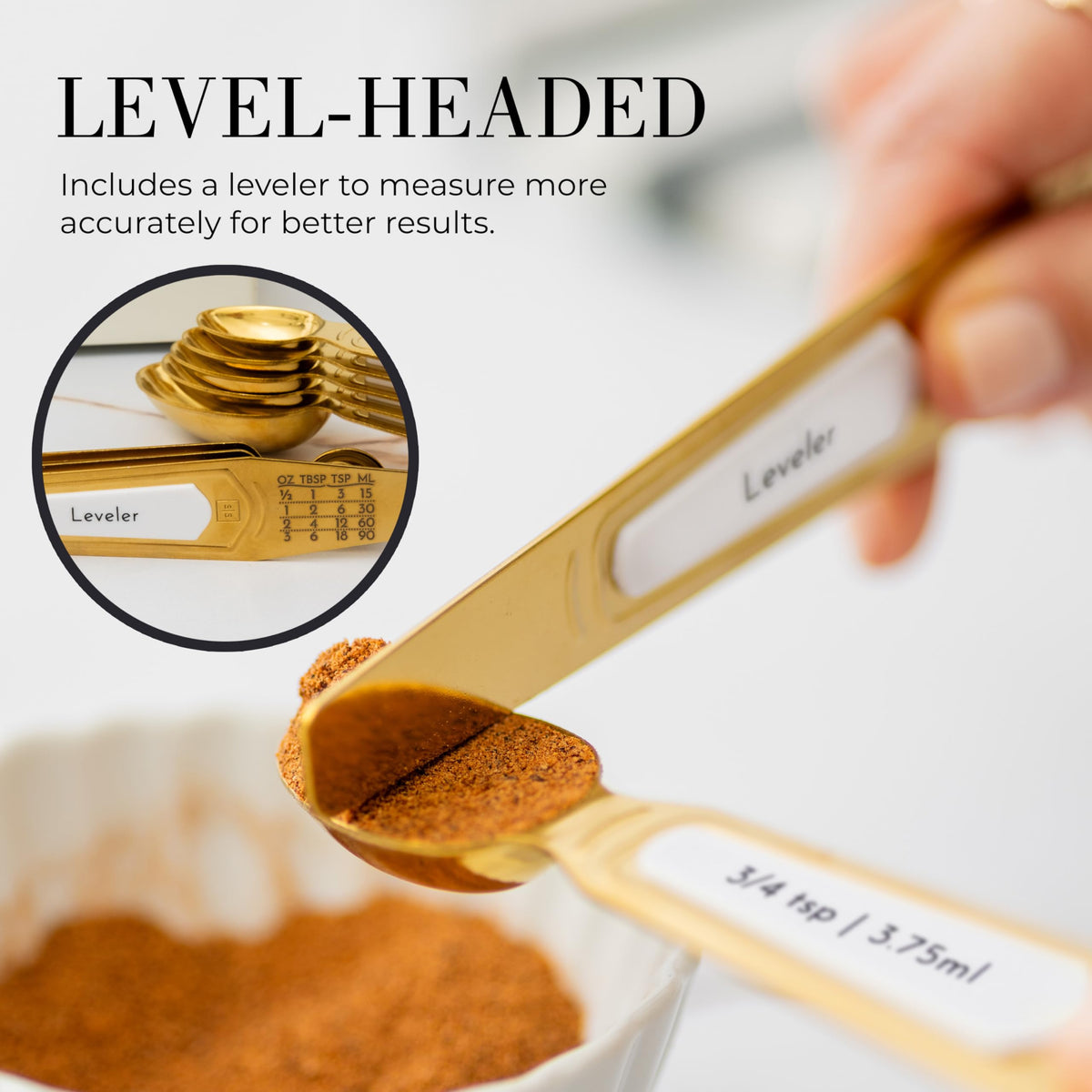 Styled Settings spoons feature US and metric markings for versatility.
