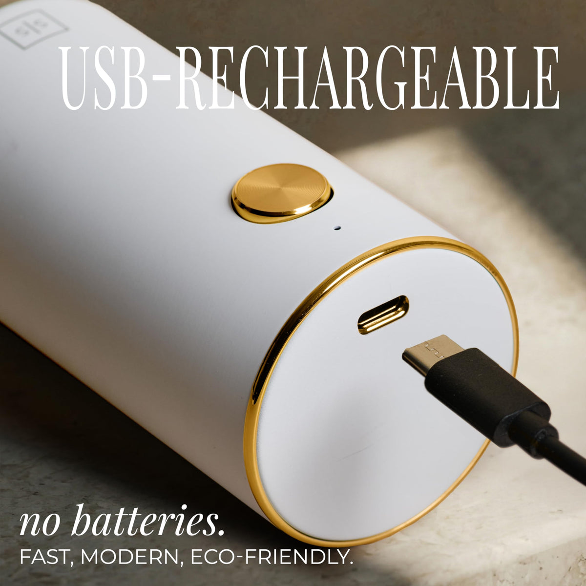 STYLED SETTINGS USB-C charging port enables easy recharges between meals.