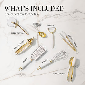 STYLED SETTINGS gold handheld cheese grater adds flair to grating tasks