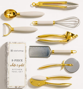 STYLED SETTINGS mini whisk in gold and white for quick small-batch mixing