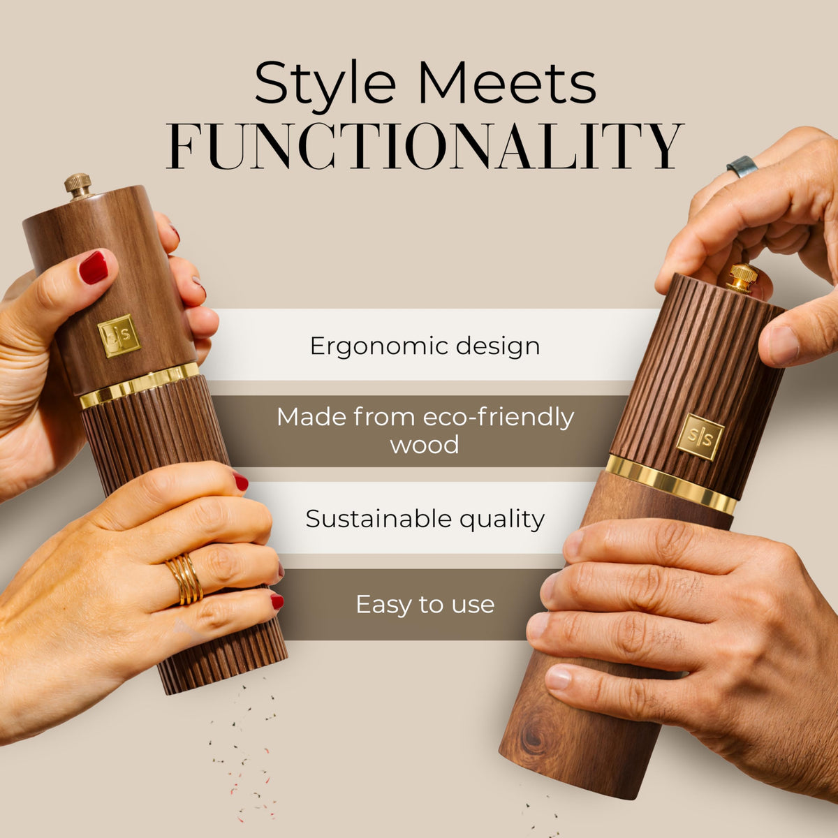 Styled Settings wooden grinder stand keeps the set organized and nearby