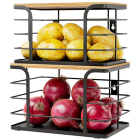 Stylstoreazy potato and onion bin front view with bamboo top for easy pantry access
