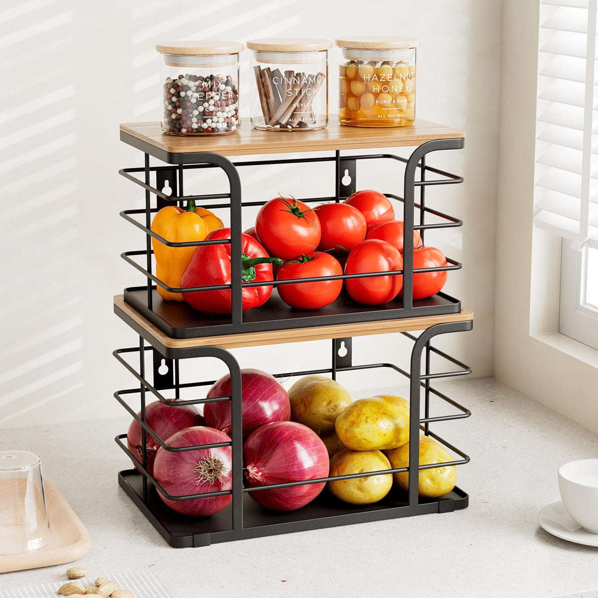 Stylstoreazy two-pack stackable pantry organizers saving counter space