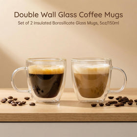 Stylusella clear glass mug 5oz reveals layered drinks with a sleek handle.