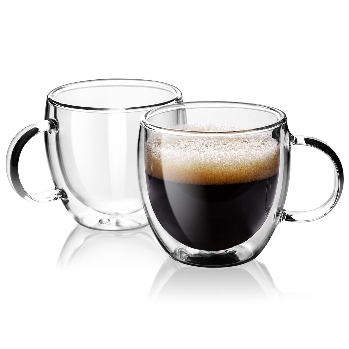 Stylusella double-wall espresso cup with handle showing insulation for safe grip