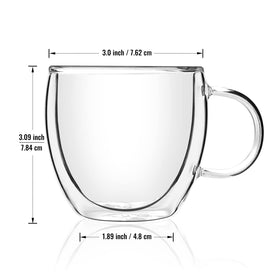 Stylusella glass coffee cup assembly image featuring clear glass and handle