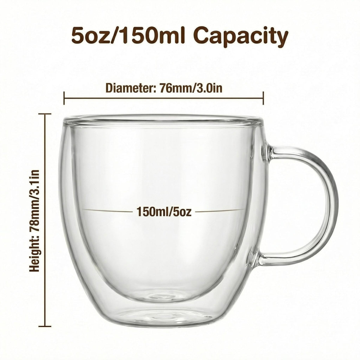 Stylusella in-use espresso cup showing 5 oz capacity and crema view