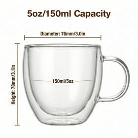 Stylusella in-use espresso cup showing 5 oz capacity and crema view