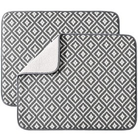 Subekyu two-pack dish drying mat on counter, rhombus shape, high absorption.